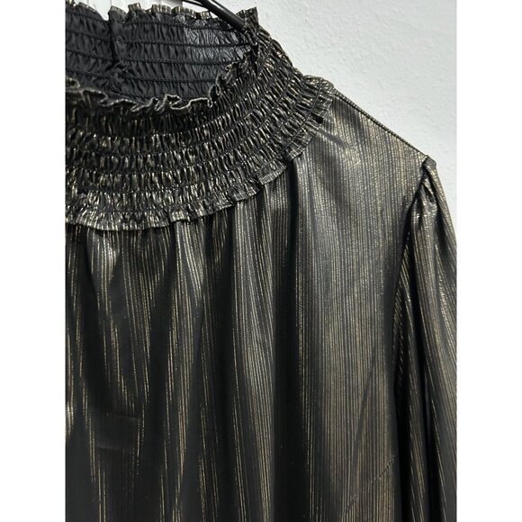 Worthington Metallic Black Gold Shimmer Blouse Smocked Collar Cuffs Sz XXL - Picture 4 of 9